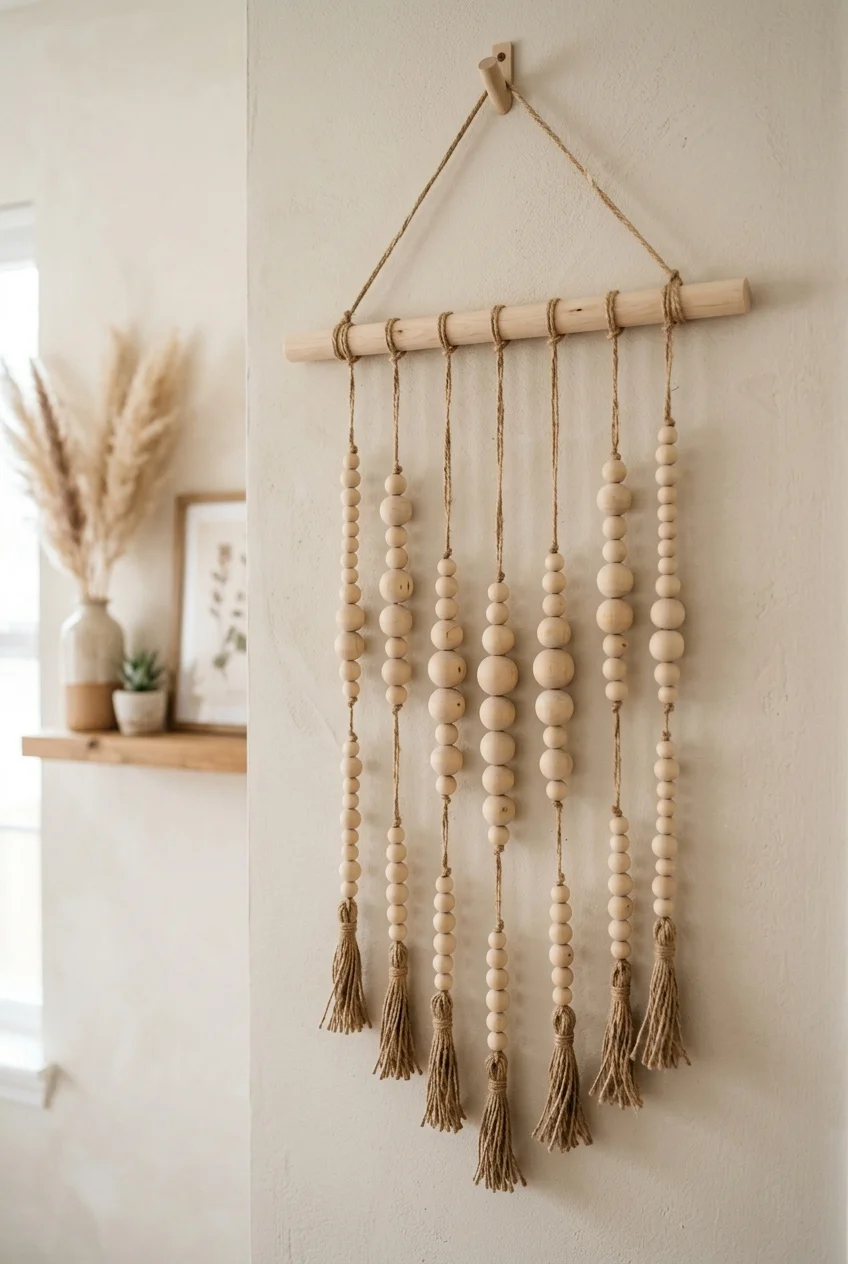 beaded banners Boho Unfinished Wooden Bead Wall Banner DIY project (AI Generated Image)