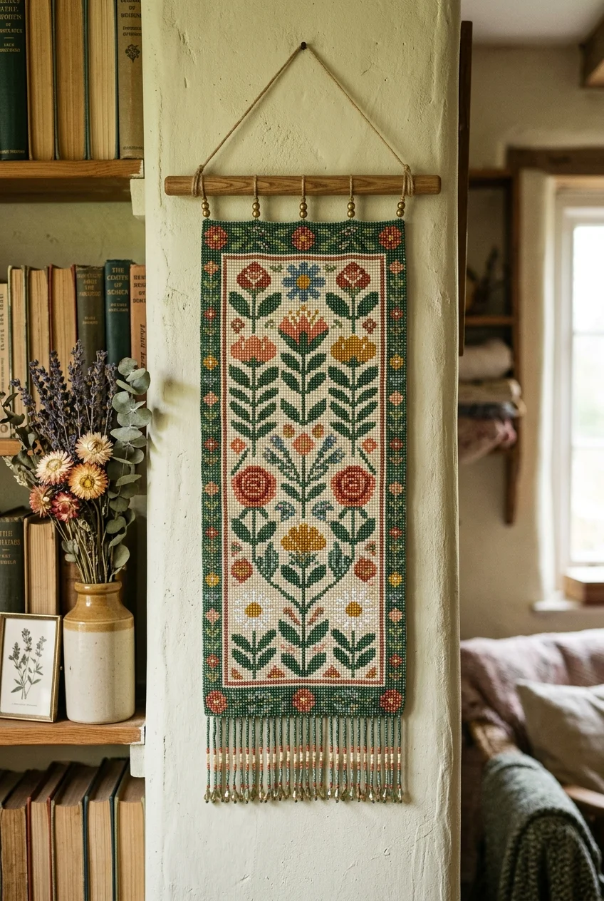 beaded banners Flat Peyote Stitch Geometric Floral Banner (AI Generated Image)