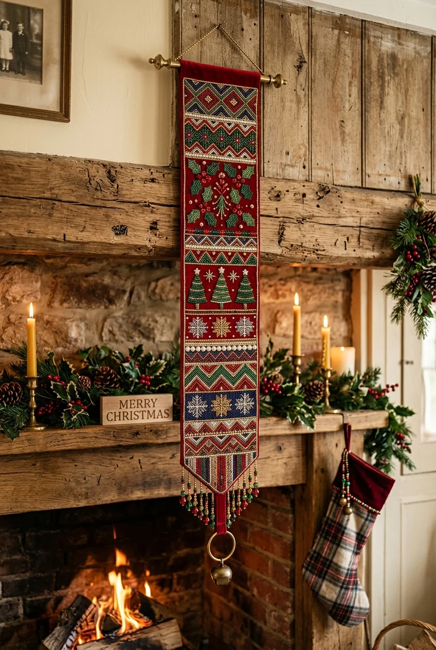 beaded banners The Beadery Vintage Holiday Bell Pull Banner (AI Generated Image)