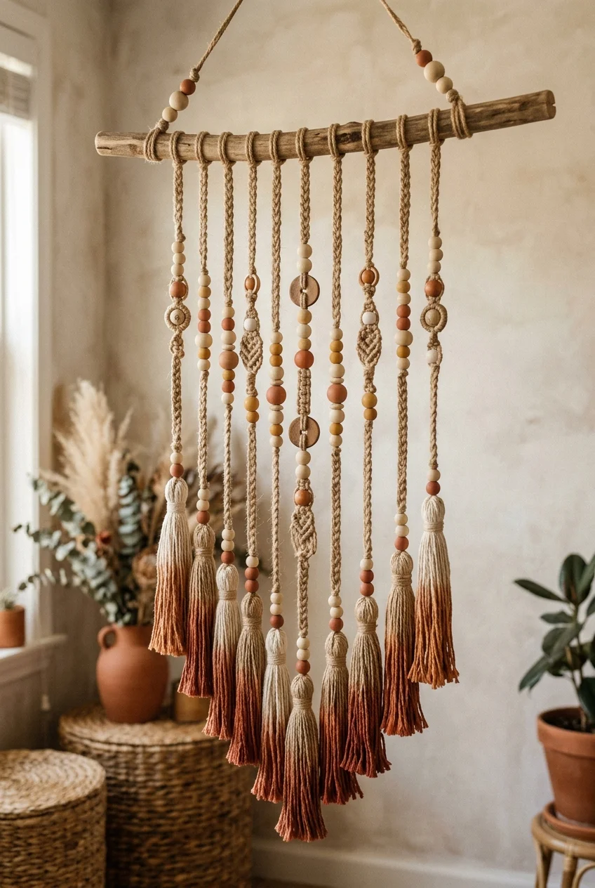 beaded banners Dip-Dyed Jute Cord and Tassel Beaded Banner (AI Generated Image)