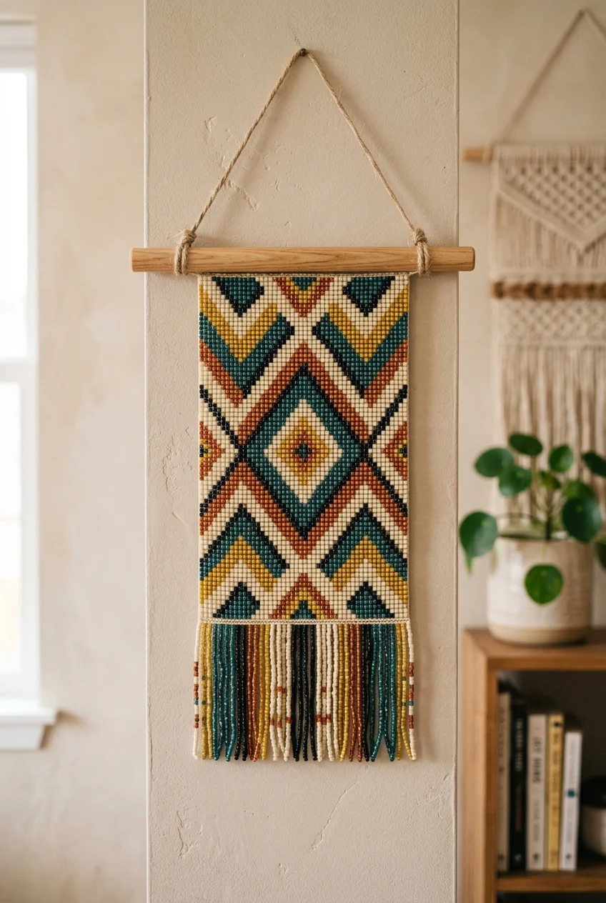 beaded banners Modern Brick Stitch Diamond Pattern Wall Banner (AI Generated Image)