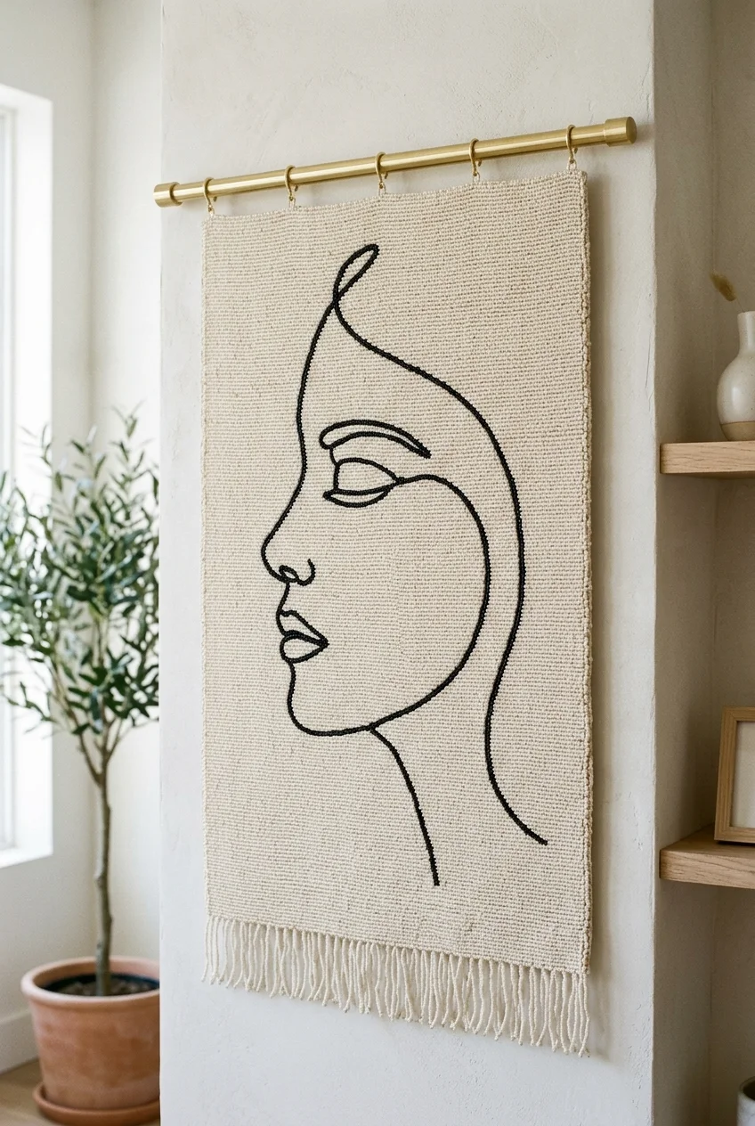 beaded tapestry patterns Minimalist Line Art Face Bead Loom Tapestry (AI Generated Image)