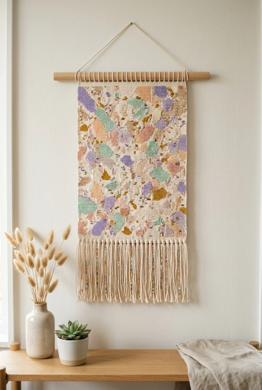 beaded tapestry patterns Modern Pastel Terrazzo Bead Loom Wall Hanging (AI Generated Image)