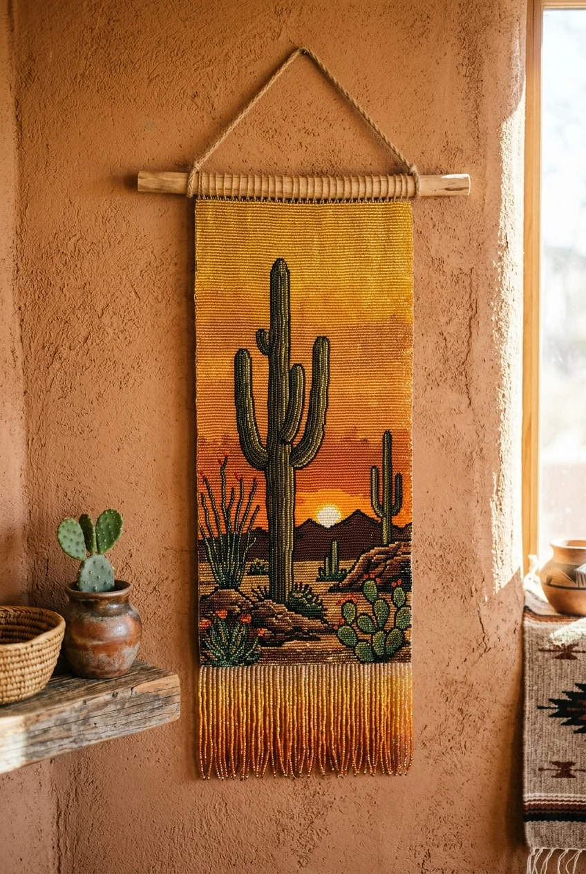 beaded tapestry patterns Desert Saguaro Sunset Miyuki Delica Tapestry (AI Generated Image)