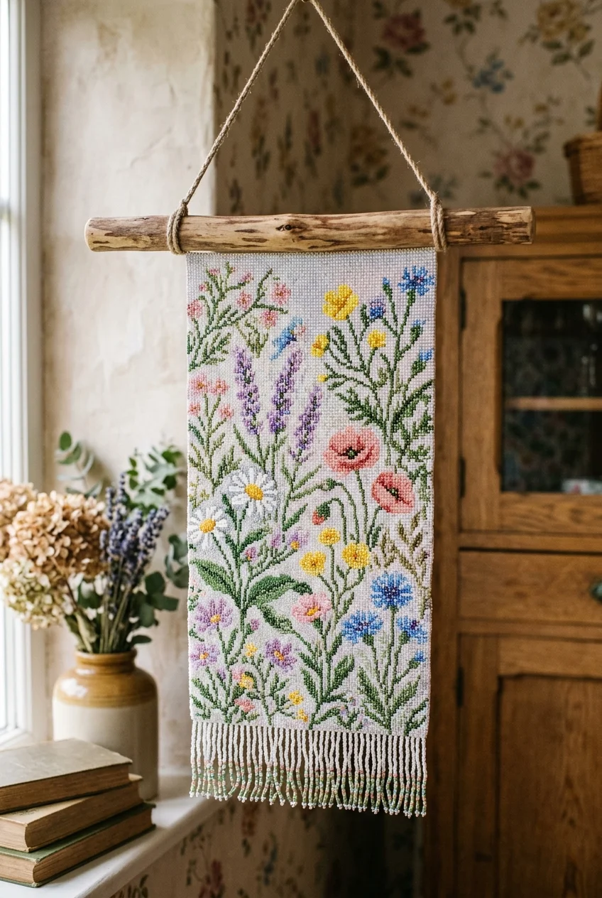 beaded tapestry patterns Wildflower Meadow Flat Peyote Tapestry Pattern (AI Generated Image)