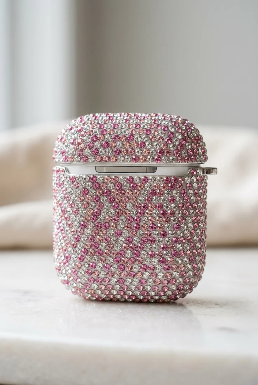 10 Random Things to Bedazzle That Make Everyday Life 100% Extra 2 random things to bedazzle wireless airpods case & tech charging brick (AI Generated Image)