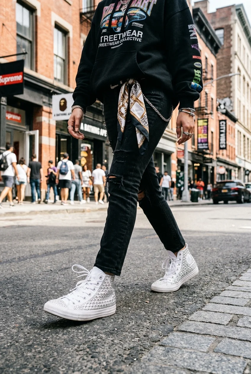 10 Random Things to Bedazzle That Make Everyday Life 100% Extra 5 random things to bedazzle plain canvas sneakers & slip-on shoes (AI Generated Image)