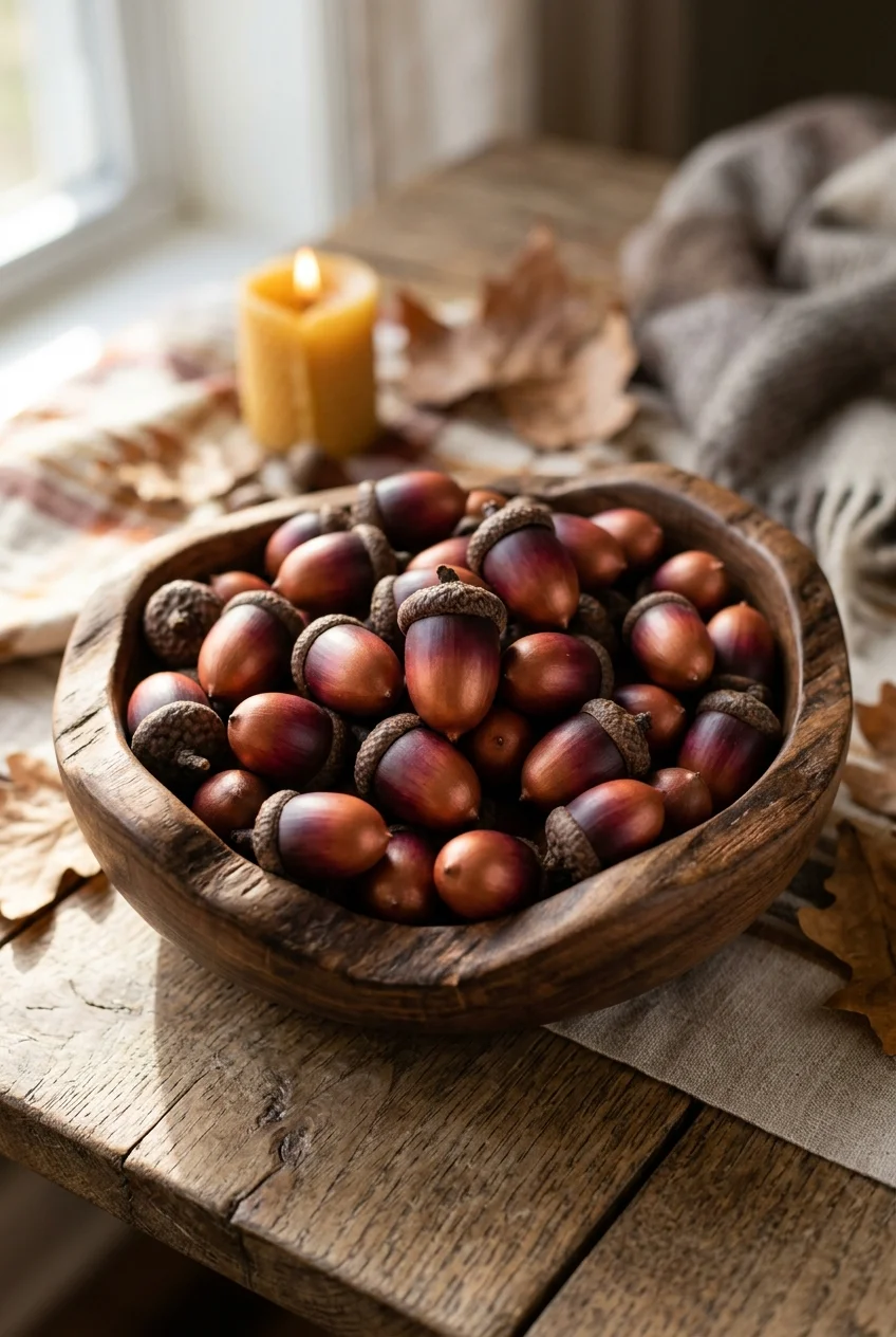 diy fall decorations - Warm Autumn Ombré Painted Acorn Bowl (AI Generated Image)