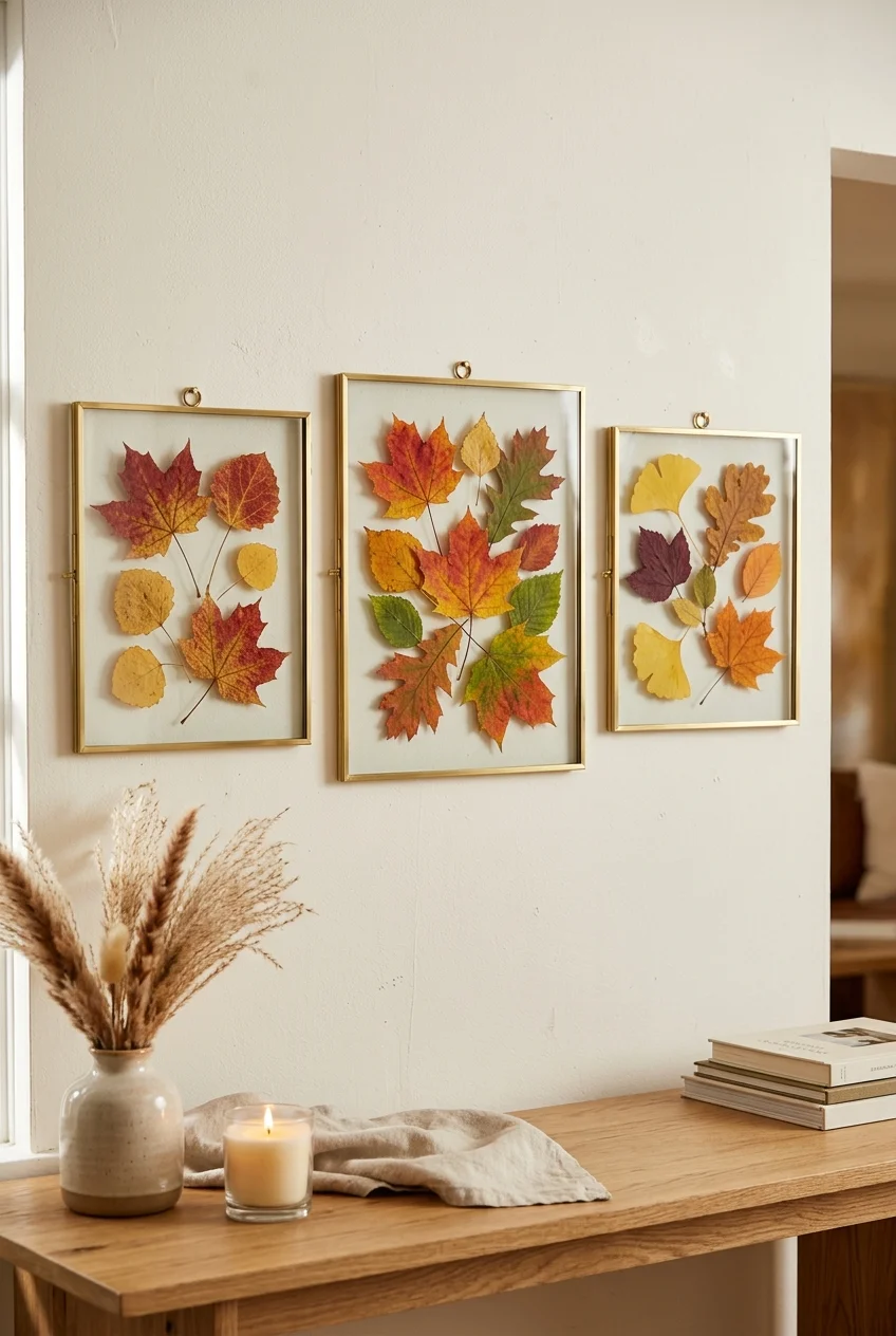 diy fall decorations - Pressed Leaf Floating Glass Frame Art (AI Generated Image)