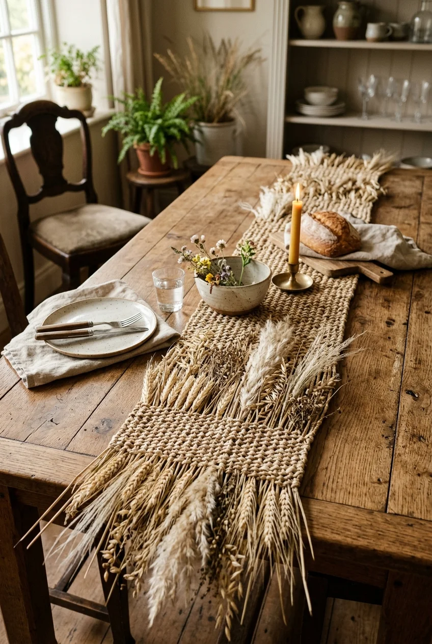 diy fall decorations - Bleached Wheat & Grass Table Runner (AI Generated Image)