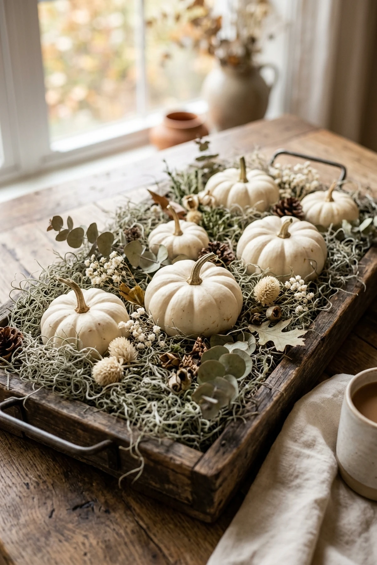 30 Earthy Fall Decor Ideas for a Cozy, Sustainable Home 11 10. Preserved Spanish Moss Base Layering for Botanical Trays - fall decor ideas (AI Generated Image)