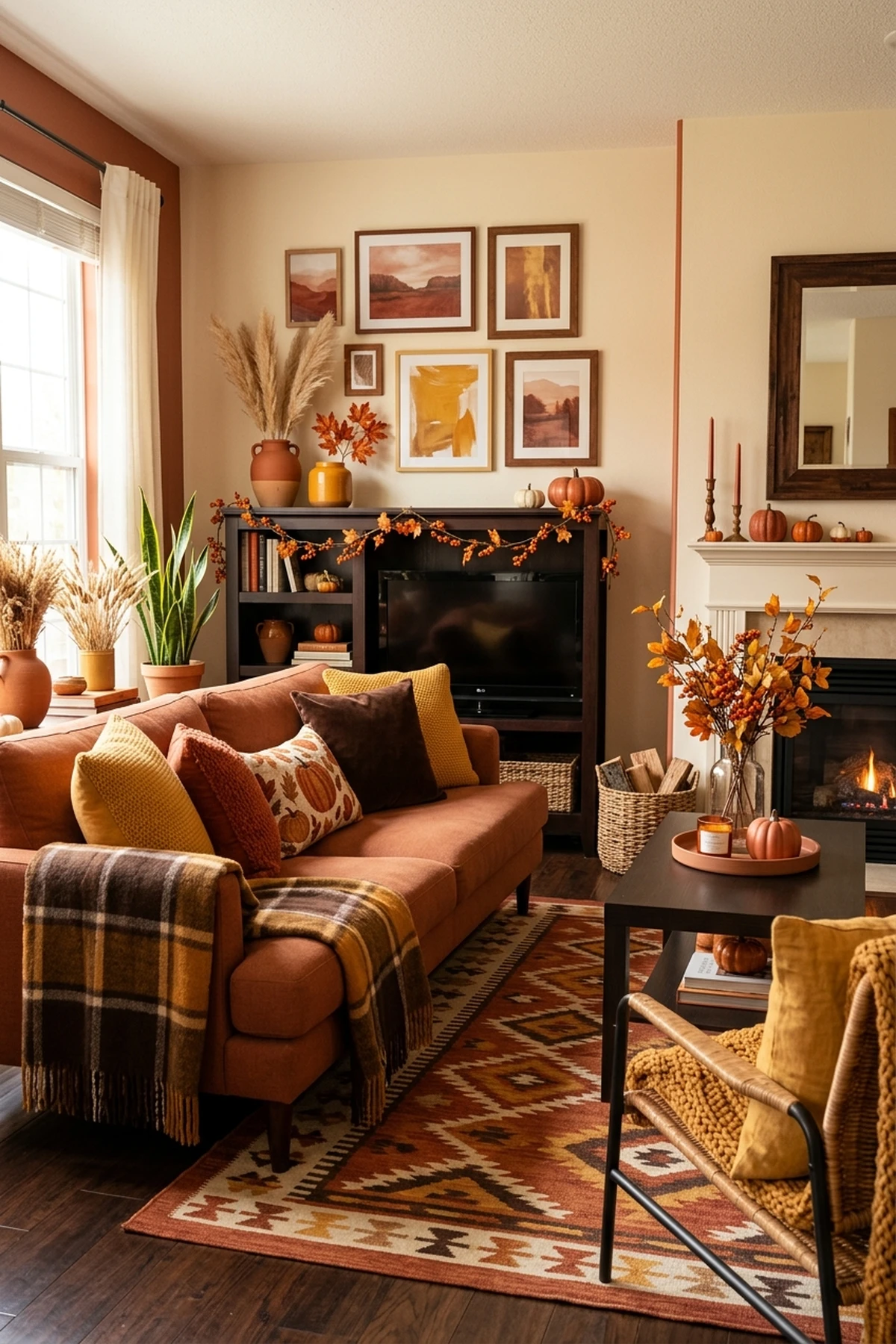 30 Earthy Fall Decor Ideas for a Cozy, Sustainable Home 13 Triadic Color Palette Layering with Terracotta, Ochre, and Espresso - fall decor ideas (AI Generated Image)