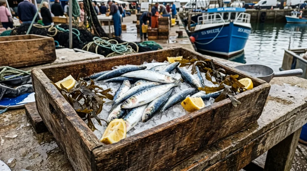 About Us 3 Wild ocean sardines in a harbor crate