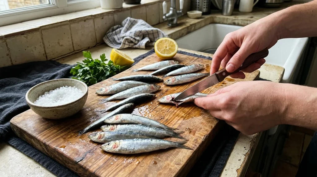 About Us 3 Cleaning and gutting fresh sardines