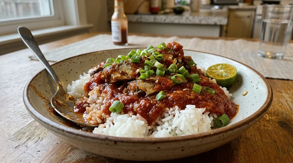 About Us 4 Mega sardines in tomato sauce with steamed rice